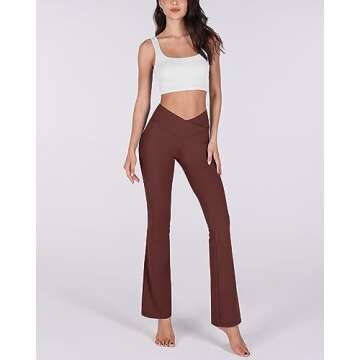 ODODOS Women's Cross Waist Bootcut Yoga Pants with Inner Pocket, Non See Through Bootleg Gym Workout Pants -Inseam 31", Burgundy, Large