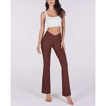ODODOS Women's Cross Waist Bootcut Yoga Pants with Inner Pocket, Non See Through Bootleg Gym Workout Pants -Inseam 31", Burgundy, Large