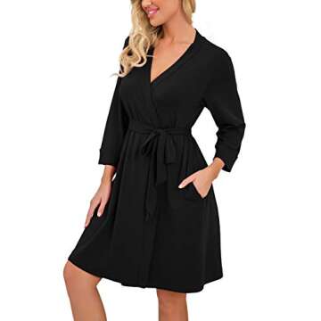 PrinStory Women Kimono Robes Short Lightweight Soft Knit Bathrobe - Black X-Large