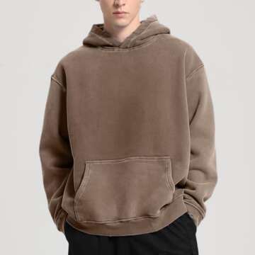 FAIABLE Men's Vintage Heavyweight Oversized Cotton Hoodie - Dark Brown