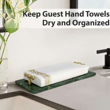 YMXYJM Guest Towel Holder for Bathroom, Marble Napkin Tray With Modern Gold T-Handle, Disposable Han...