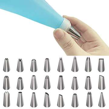 Ouddy Frosting Piping Kit, Piping Bags and Tips Set Cake Decorating Supplies with 24 Piping Tips, 3 Reusable Silicone Pastry Bags,3 Icing Smoother, 3 Couplers for Baking Supplies, 39Pcs (Silver)