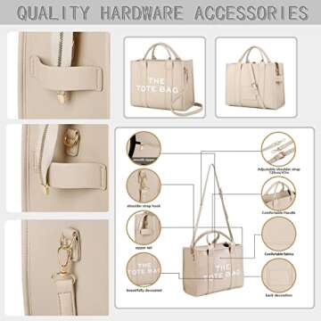 Work Tote Bags for Women - Trendy Personalized Oversized PU Leather Tote Bag Large Capacity Top-Handle Shoulder Crossbody Bags (A Beige)