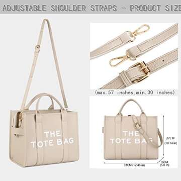 Work Tote Bags for Women - Trendy Personalized Oversized PU Leather Tote Bag Large Capacity Top-Handle Shoulder Crossbody Bags (A Beige)