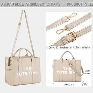Work Tote Bags for Women - Trendy Personalized Oversized PU Leather Tote Bag Large Capacity Top-Handle Shoulder Crossbody Bags (A Beige)