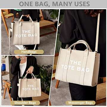Work Tote Bags for Women - Trendy Personalized Oversized PU Leather Tote Bag Large Capacity Top-Handle Shoulder Crossbody Bags (A Beige)