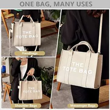 Work Tote Bags for Women - Trendy Personalized Oversized PU Leather Tote Bag Large Capacity Top-Handle Shoulder Crossbody Bags (A Beige)