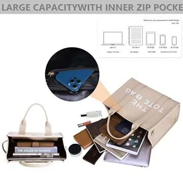 Work Tote Bags for Women - Trendy Personalized Oversized PU Leather Tote Bag Large Capacity Top-Handle Shoulder Crossbody Bags (A Beige)