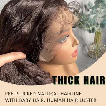 SOKU 13x6 Lace Frontal Water Wave Wigs with Baby Hair Natural Brown 34 Inches Long Heat Resistant Synthetic Hair Pre-plucked Free Part Transparent Swiss Lace Front Wavy Wigs for Women