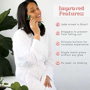 WITTY Jade Face Roller and Gua Sha Set in Hand-Drawn Giftbox - Gua Sha Stone, Face Massager Roller, Beauty Massage Face Scraper Tools - Guasha Tool for Face Roller Skin Care, Eyes, Neck - Extra Pouch