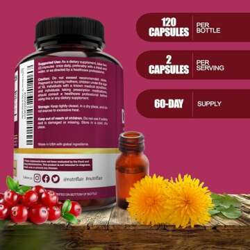 NutriFlair D-Mannose 1200mg, 120 Capsules - with Cranberry and Dandelion Extract - Natural Urinary T...