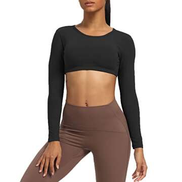 Aoxjox Long Sleeve Crop Tops for Women Clarissa Backless Workout Cropped T Shirt Top (Black, X-Small)