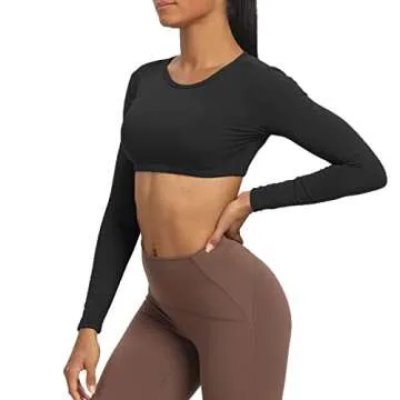 Aoxjox Long Sleeve Crop Tops for Women Clarissa Backless Workout Cropped T Shirt Top (Black, X-Small)