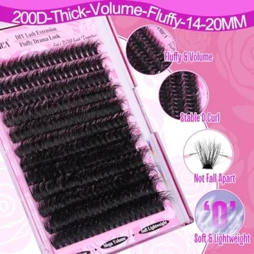 Yawamica Fluffy Volume Lash Clusters 240pcs DIY Extensions 14-20mm