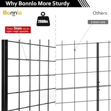 Bonnlo 6' x 2' Triangle Wire Grid Panel Tower with Base and Casters, 5mm Wire, 220 Weight Capacity Wire Grid Wall Display Rack with 3 Sizes x 6 Hooks
