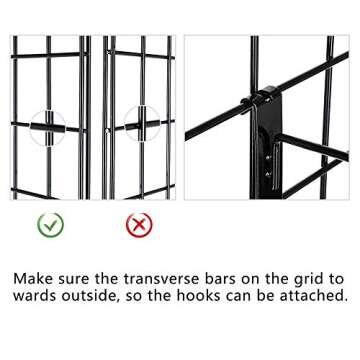 Bonnlo 6' x 2' Triangle Wire Grid Panel Tower with Base and Casters, 5mm Wire, 220 Weight Capacity Wire Grid Wall Display Rack with 3 Sizes x 6 Hooks