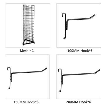 Bonnlo 6' x 2' Triangle Wire Grid Panel Tower with Base and Casters, 5mm Wire, 220 Weight Capacity Wire Grid Wall Display Rack with 3 Sizes x 6 Hooks