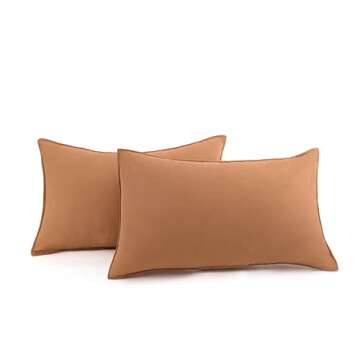 DEZENE 12x20 Cotton Pillow Covers Set of 2 Orange Neutral Couch Throw Pillow Covers with Flange Natural Cozy Rectangular Lumbar Decorative Pillow Covers for Sofa Bed Living Room Farmhouse Home Decor
