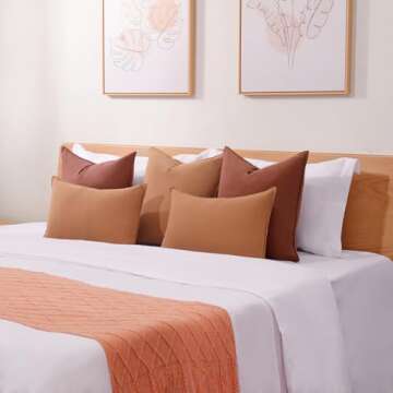 DEZENE 12x20 Cotton Pillow Covers Set of 2 Orange Neutral Couch Throw Pillow Covers with Flange Natural Cozy Rectangular Lumbar Decorative Pillow Covers for Sofa Bed Living Room Farmhouse Home Decor