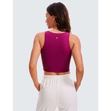 CRZ YOGA Womens Butterluxe Double Lined Cropped Tank Tops High Neck Racerback Tanks Sleeveless Casua...