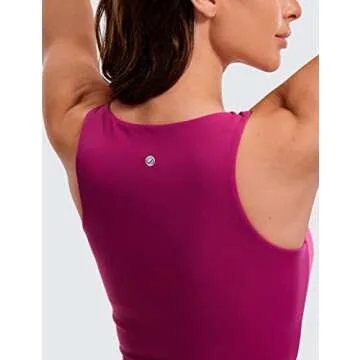 CRZ YOGA Womens Butterluxe Double Lined Cropped Tank Tops High Neck Racerback Tanks Sleeveless Casual Workout Crop Top Magenta Purple Small