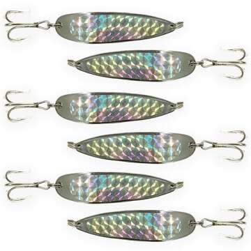 Crocodile Spoons Fishing Lures 1oz, Silver Chrome with Treble Hooks – Pack of 6 | Versatile Saltwa...