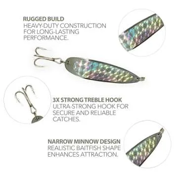Crocodile Spoons Fishing Lures 1oz, Silver Chrome with Treble Hooks – Pack of 6 | Versatile Saltwater & Freshwater Lures for Trout, Tuna, Bass, Walleye, Halibut, and More
