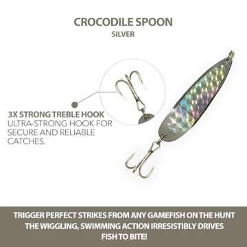 Crocodile Spoons Fishing Lures 1oz, Silver Chrome with Treble Hooks – Pack of 6 | Versatile Saltwater & Freshwater Lures for Trout, Tuna, Bass, Walleye, Halibut, and More