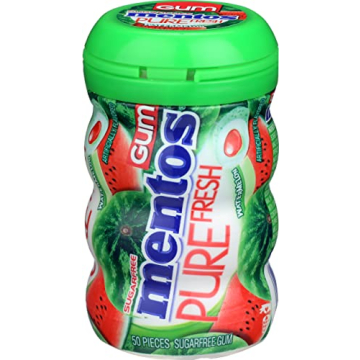 Mentos Pure Fresh Sugar-Free Chewing Gum with Xylitol, Watermelon, 50 Piece Bottle