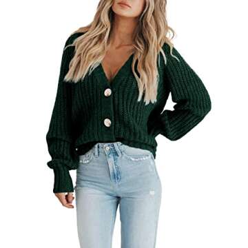 PRETTYGARDEN Women's Long Sleeve Plain Button Down Sweater Classic V-Neck Knit Cardigan Open Loose O...
