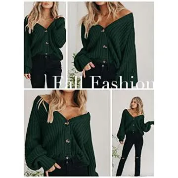 PRETTYGARDEN Women's Long Sleeve Plain Button Down Sweater Classic V-Neck Knit Cardigan Open Loose Outwear Coats (Dark Green,Small)