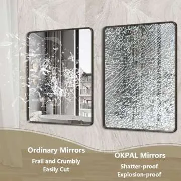OKPAL 28X36 Inch Black Metal Framed Bathroom Mirror for Wall, Matte Black Bathroom Vanity Mirror, Black Rounded Rectangle Modern Mirror, Rustproof, Shatter-Proof (Horizontal/Vertical)