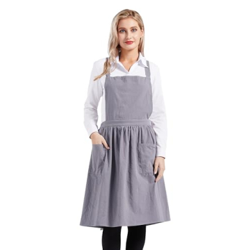 Nanxson Cotton Linen Apron Cross Back Pinafor for Women With Pockets for Cooking Gardening Baking Pa...