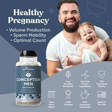 Conception Men Fertility Vitamins – Male Optimal Count, Motility Strength, Healthy Volume Production – Zinc, Folate, Ashwagandha Pills – 60 Vegetarian Soft Capsules