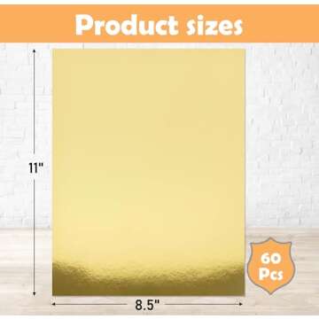 Gift Boutique 60 Pcs Metallic Gold Cardstock Paper, Golden Foil Board Sheets Mirror Finish Surface f...