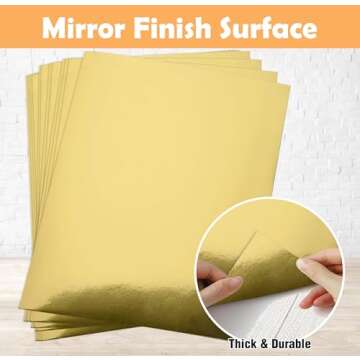 Gift Boutique 60 Pcs Metallic Gold Cardstock Paper, Golden Foil Board Sheets Mirror Finish Surface for Crafting Invitations & Decor, 8.5" x 11" 250gsm