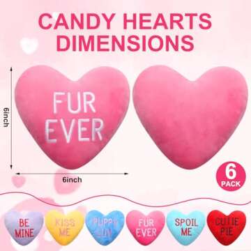 Syhood Set of 6 Valentine's Day Funny Dog Toy Stuffed Plush Squeaky Candy Heart Shaped Toys with Squ...