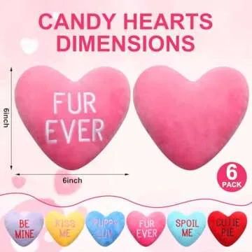 Syhood Set of 6 Valentine's Day Funny Dog Toy Stuffed Plush Squeaky Candy Heart Shaped Toys with Squ...