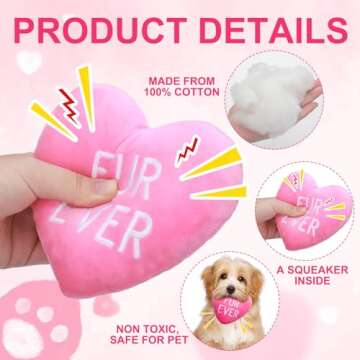Syhood Set of 6 Valentine's Day Funny Dog Toy Stuffed Plush Squeaky Candy Heart Shaped Toys with Squeaker Dog Valentines Gift for Puppy Valentine, 6 Color, 6" Wide x 6" Tall