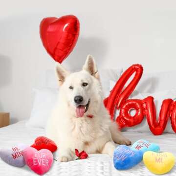 Syhood Set of 6 Valentine's Day Funny Dog Toy Stuffed Plush Squeaky Candy Heart Shaped Toys with Squeaker Dog Valentines Gift for Puppy Valentine, 6 Color, 6" Wide x 6" Tall