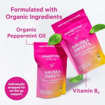 Pink Stork Organic Peppermint Sweets for Morning Sickness and Motion Sickness Support, Added Vitamin B6, 1st Trimester Pregnancy Must Haves - 30 Wrapped Peppermint Candies