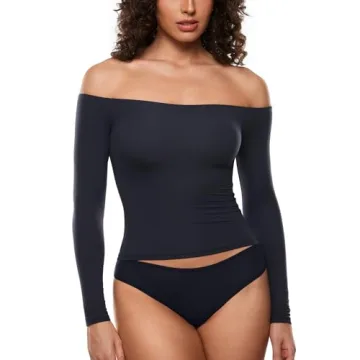 INLYRIC Women's Inbarely Soft Off The Shoulder Long Sleeve Top - True Navy - Small