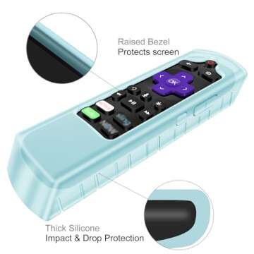 CaseBot Remote Case for Roku Voice, Express HD / 4K+, Ultra LT Enhanced Voice, Express 3930, Premiere+ 3921, Streaming Stick+ Remote, Honey Comb Anti Slip Shockproof Silicone Cover, Blue Glow