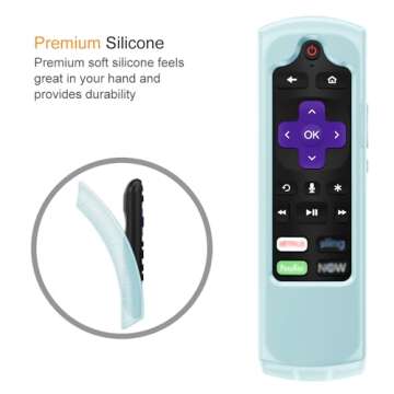 CaseBot Remote Case for Roku Voice, Express HD / 4K+, Ultra LT Enhanced Voice, Express 3930, Premiere+ 3921, Streaming Stick+ Remote, Honey Comb Anti Slip Shockproof Silicone Cover, Blue Glow