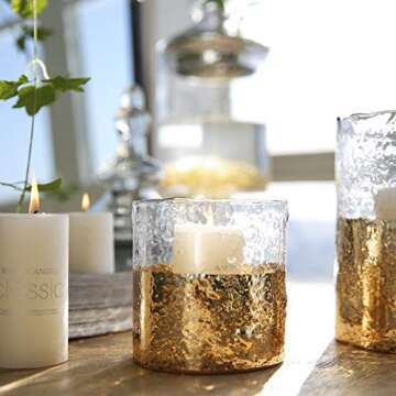 Cyl Home Hammered Clear Glass Vase with Sparkler Golden Decor Dining Table Centerpieces Vases Gifts for Wedding Housewarming Christmas Party，4.3'' Height.
