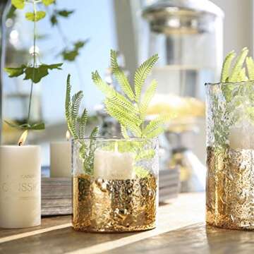Cyl Home Hammered Clear Glass Vase with Sparkler Golden Decor Dining Table Centerpieces Vases Gifts for Wedding Housewarming Christmas Party，4.3'' Height.