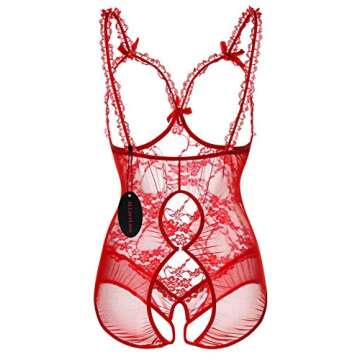 Plus Size Lingerie for Women Sexy One-Piece Teddy Valentine's Day Lingerie Bodysuit (Red,XL)
