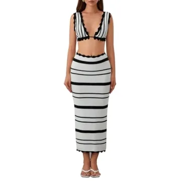 Stylish Women's 2 Piece Knit Skirt Set for Summer Fun