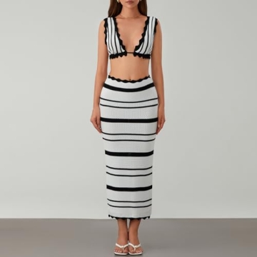Stylish Women's 2 Piece Knit Skirt Set for Summer Fun