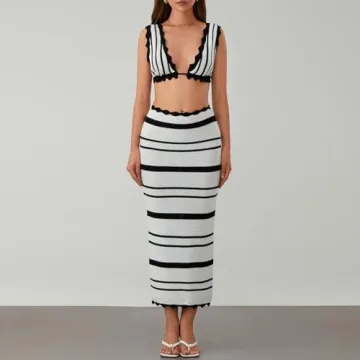 Stylish Women's 2 Piece Knit Skirt Set for Summer Fun